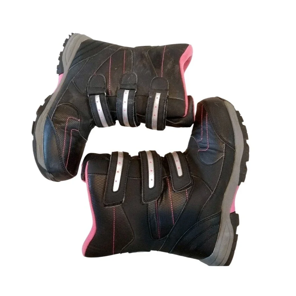 Totes Black Pink Madison Triple Strap Winter Snow Boots 5M Reflective Safety